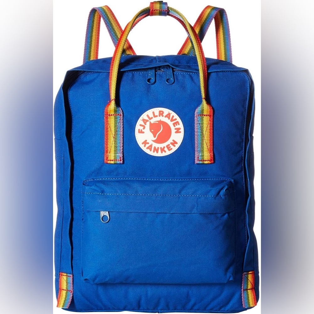 Fjallraven cobalt and rainbow backpack